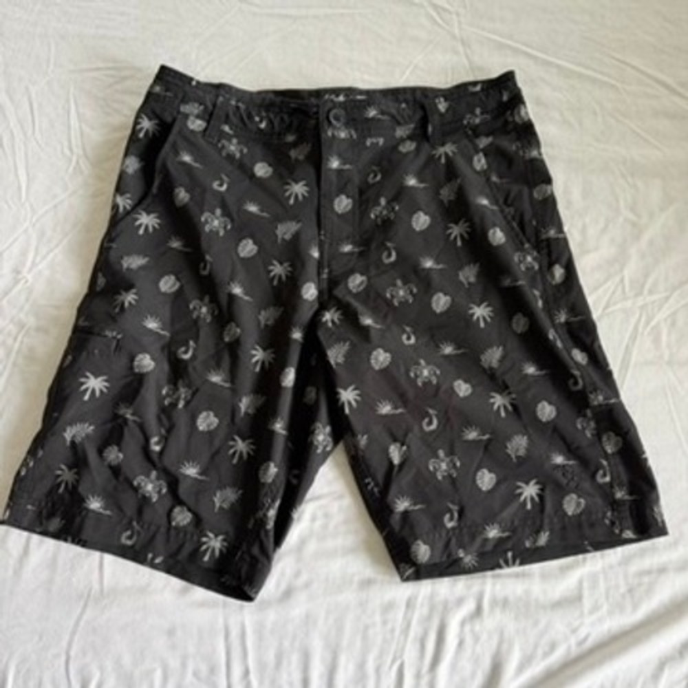 Da Hui Hybrid Shorts Mens 30 Black Tropical Hawaiian Surf Boardshorts Stretch